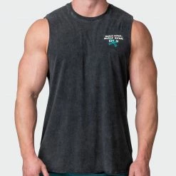 Muscle Nation Mens MN Club Vintage Tank - Washed Black Welcome To The Club