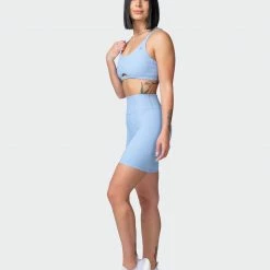 Muscle Nation Zero Rise Rib Bike Shorts - Periwinkle Welcome To The Club