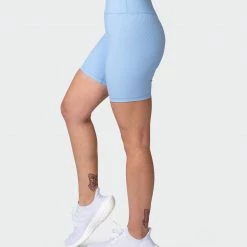 Muscle Nation Zero Rise Rib Bike Shorts - Periwinkle Welcome To The Club