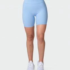 Muscle Nation Zero Rise Rib Bike Shorts - Periwinkle Welcome To The Club