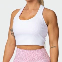 Muscle Nation Welcome To The Club Classic Rib Cropped Tank - White