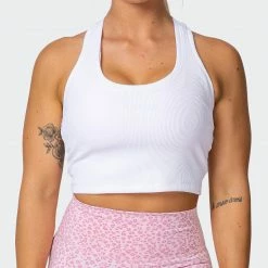 Muscle Nation Welcome To The Club Classic Rib Cropped Tank - White