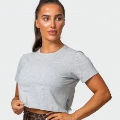 Muscle Nation Elevate Cropped Tee - Light Grey Marl