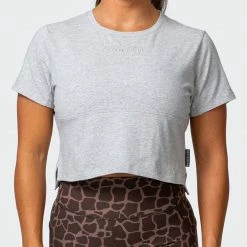 Muscle Nation Elevate Cropped Tee - Light Grey Marl