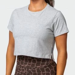 Muscle Nation Elevate Cropped Tee - Light Grey Marl