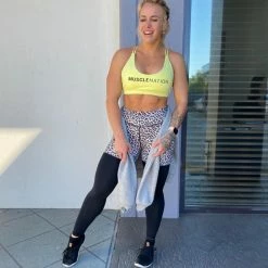 Muscle Nation Two Tone Scrunch Leggings - Yellow Leopard / Black Scrunch Bum