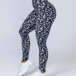 Muscle Nation Signature Full Length Scrunch Leggings - Black Leopard Scrunch Bum
