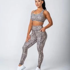 Muscle Nation Full Length Pocket Leggings - Yellow Leopard Womens