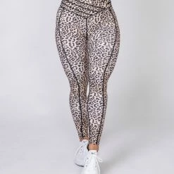 Muscle Nation Full Length V Wrap Leggings - Yellow Leopard Womens