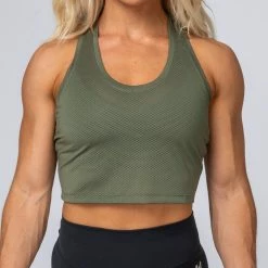 Muscle Nation Womens HBxMN Breeze Cropped Mesh Tank - Military