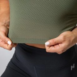 Outlet 🛒 Muscle Nation 👩 Womens HBxMN Breeze Cropped Mesh Tank - Military 🎉 12 Muscle Nation Womens HBxMN Breeze Cropped Mesh Tank - Military