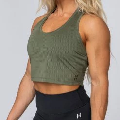 Outlet 🛒 Muscle Nation 👩 Womens HBxMN Breeze Cropped Mesh Tank - Military 🎉 13 Muscle Nation Womens HBxMN Breeze Cropped Mesh Tank - Military