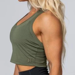Outlet 🛒 Muscle Nation 👩 Womens HBxMN Breeze Cropped Mesh Tank - Military 🎉 14 Muscle Nation Womens HBxMN Breeze Cropped Mesh Tank - Military