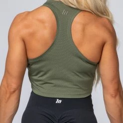 Outlet 🛒 Muscle Nation 👩 Womens HBxMN Breeze Cropped Mesh Tank - Military 🎉 16 Muscle Nation Womens HBxMN Breeze Cropped Mesh Tank - Military