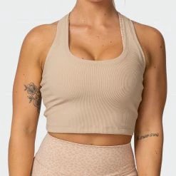 Muscle Nation Classic Rib Cropped Tank - Brown Sugar