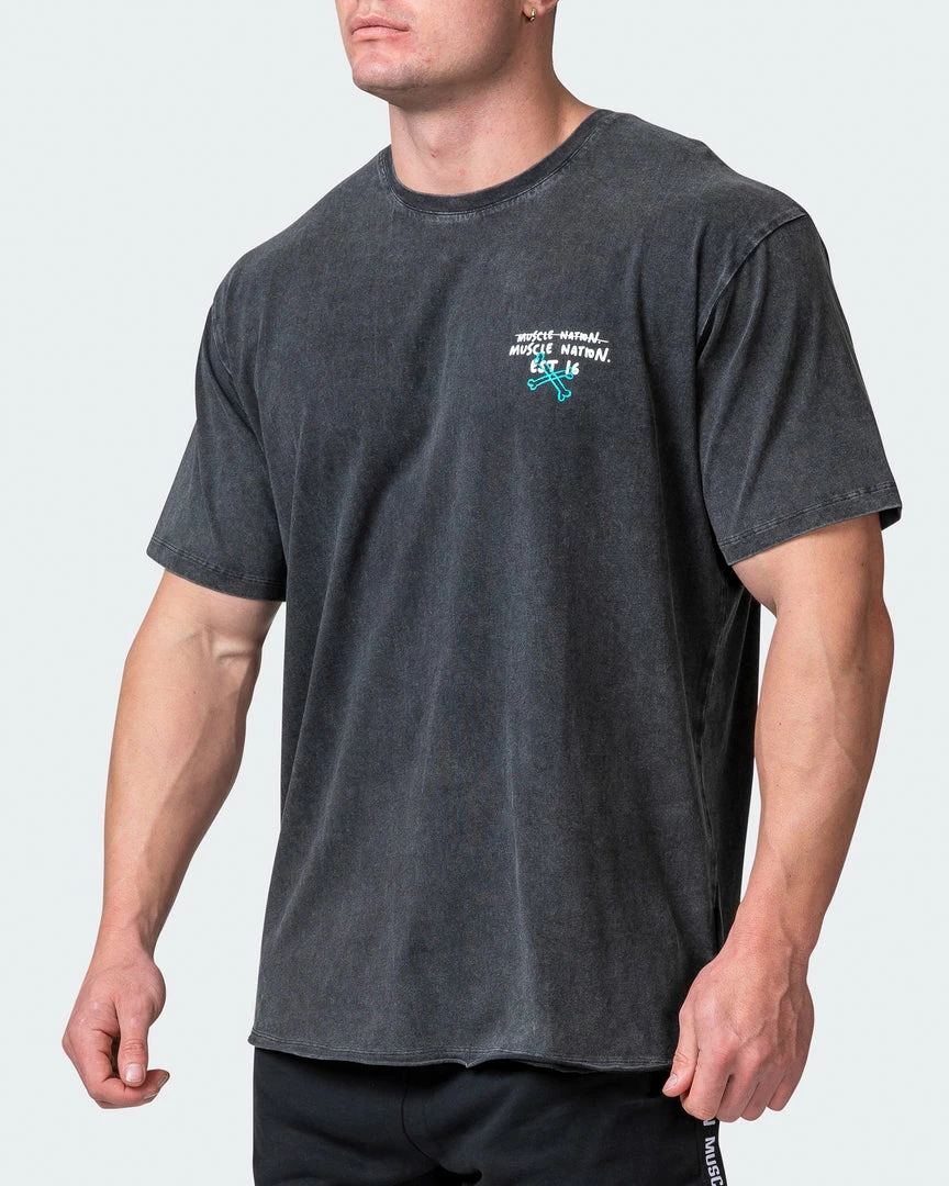 Flash Sale โจ Muscle Nation Mens MN Club Oversized Vintage Tee - Washed Black ๐ 5 Muscle Nation Mens MN Club Oversized Vintage Tee - Washed Black