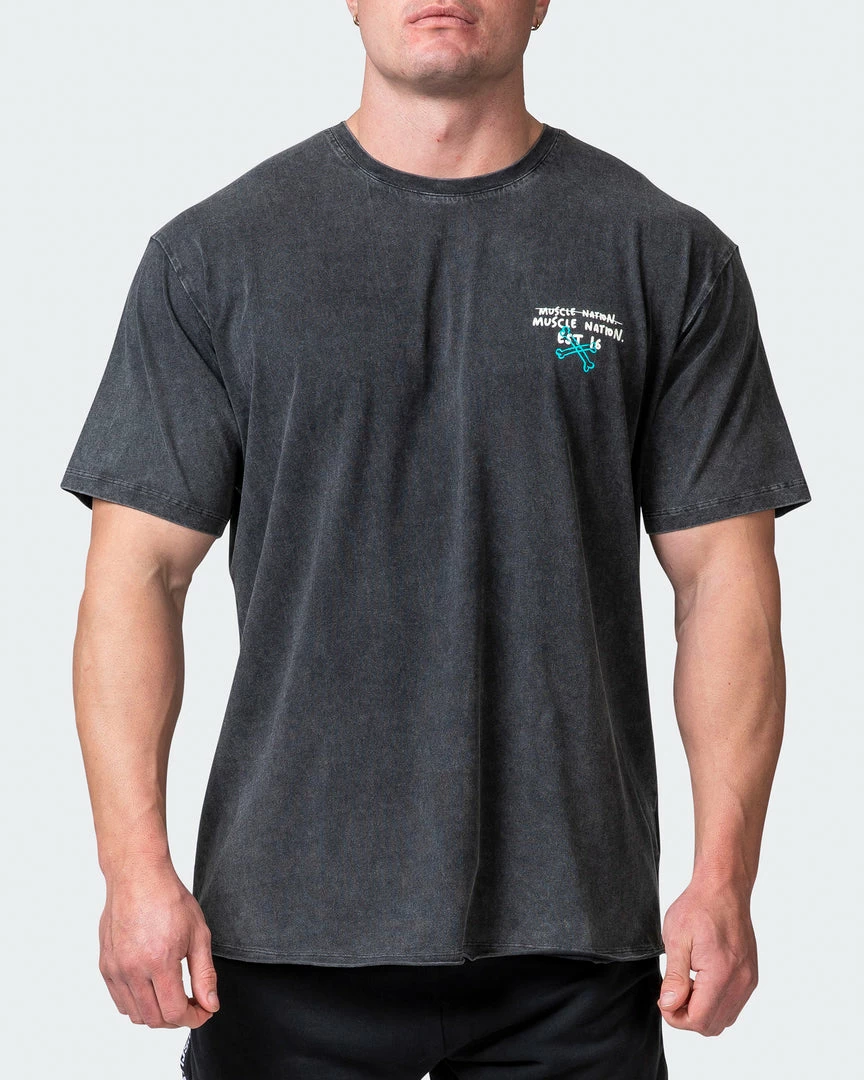Flash Sale โจ Muscle Nation Mens MN Club Oversized Vintage Tee - Washed Black ๐ 4 Muscle Nation Mens MN Club Oversized Vintage Tee - Washed Black