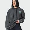 Muscle Nation Womens MN Club Oversized Vintage Hoodie - Washed Black Welcome To The Club