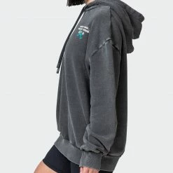Muscle Nation Womens MN Club Oversized Vintage Hoodie - Washed Black Welcome To The Club