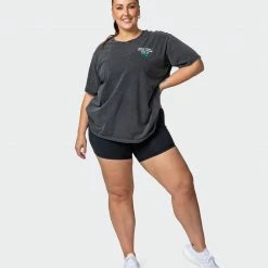 Muscle Nation Womens MN Club Oversized Vintage Tee - Washed Black