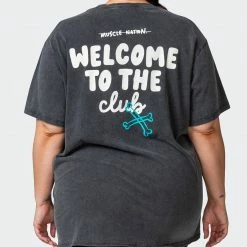 Muscle Nation Womens MN Club Oversized Vintage Tee - Washed Black