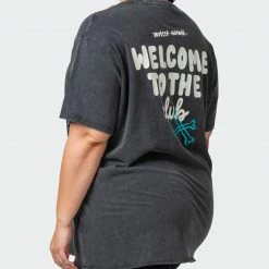 Muscle Nation Womens MN Club Oversized Vintage Tee - Washed Black
