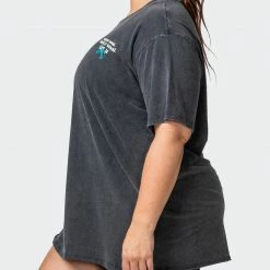 Muscle Nation Womens MN Club Oversized Vintage Tee - Washed Black