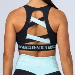Muscle Nation Knockout Bra - Black With Sky Blue Womens