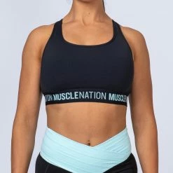 Muscle Nation Knockout Bra - Black With Sky Blue Womens