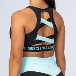 Muscle Nation Knockout Bra - Black With Sky Blue Womens