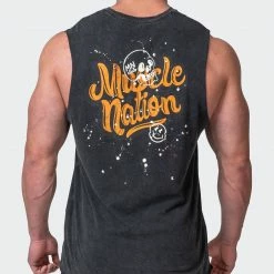 Muscle Nation Mens Graffiti Tag Vintage Tank - Washed Black
