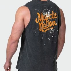 Muscle Nation Mens Graffiti Tag Vintage Tank - Washed Black