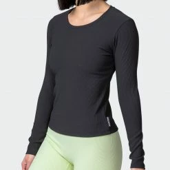 Muscle Nation Classic Ribbed Long Sleeve Top - Black Welcome To The Club