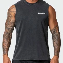 Muscle Nation Box Wave Vintage Tank - Washed Black