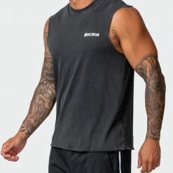Muscle Nation Box Wave Vintage Tank - Washed Black
