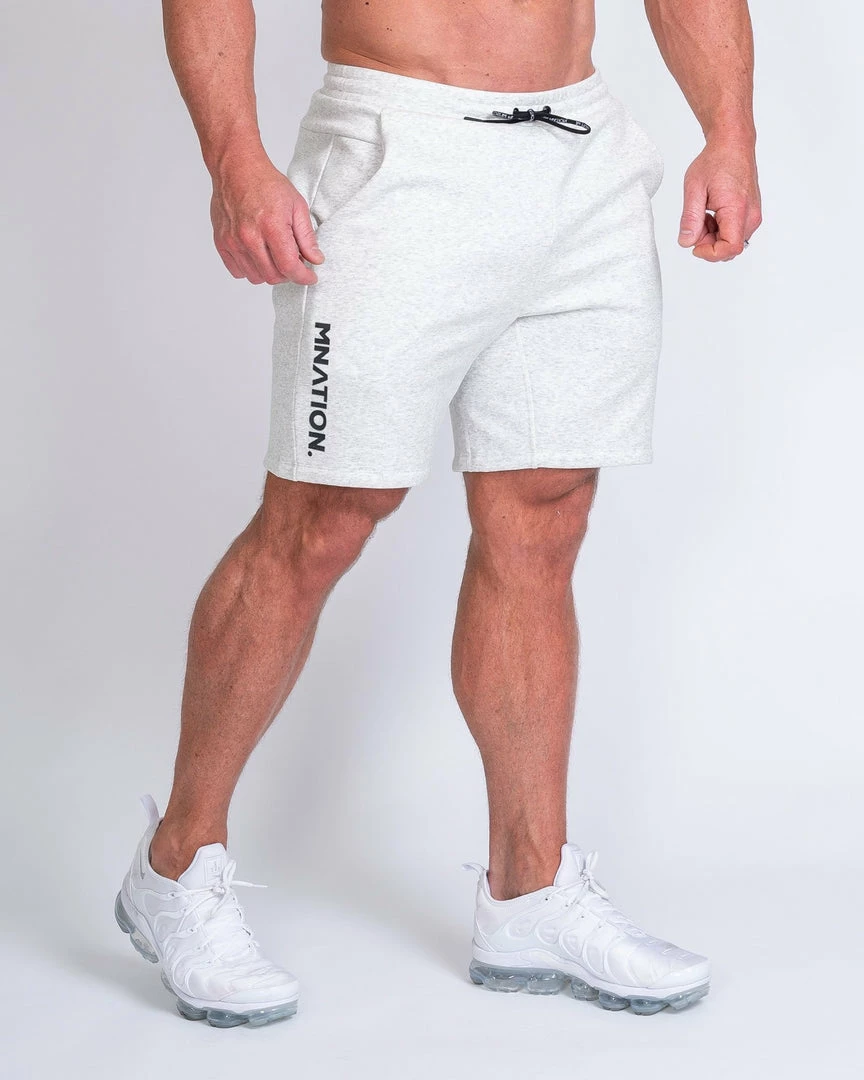 Promo 🧨 Muscle Nation Mens Casual Shorts - White Marl ❤️ 3 Muscle Nation Mens Casual Shorts - White Marl