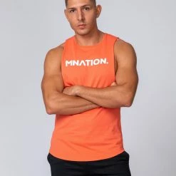 Muscle Nation Mens Drop Arm Tank - Hot Coral