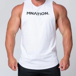 Muscle Nation Drop Arm Tank - White Mens