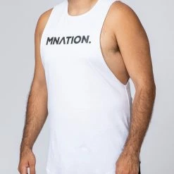 Muscle Nation Drop Arm Tank - White Mens