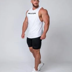 Muscle Nation Drop Arm Tank - White Mens