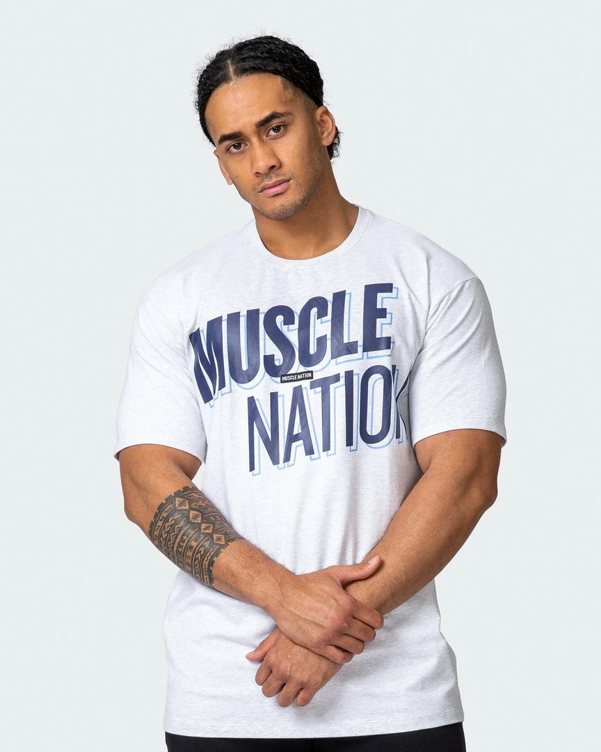 Deals 😍 Muscle Nation Duo Branded Tee - White Marl In The Limelight 🔔 3 Muscle Nation Duo Branded Tee - White Marl In The Limelight
