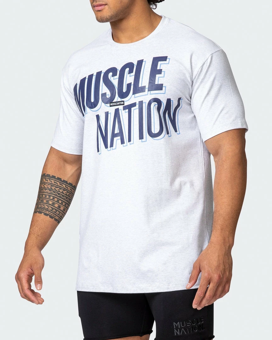 Deals 😍 Muscle Nation Duo Branded Tee - White Marl In The Limelight 🔔 5 Muscle Nation Duo Branded Tee - White Marl In The Limelight