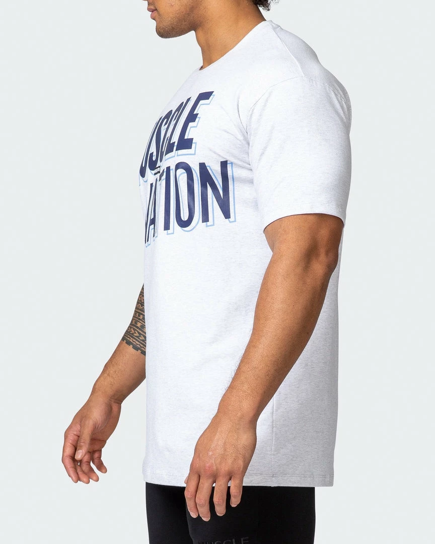 Deals 😍 Muscle Nation Duo Branded Tee - White Marl In The Limelight 🔔 6 Muscle Nation Duo Branded Tee - White Marl In The Limelight
