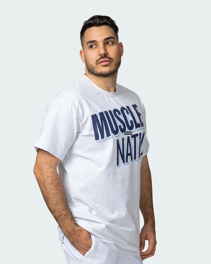 Deals 😍 Muscle Nation Duo Branded Tee - White Marl In The Limelight 🔔 11 Muscle Nation Duo Branded Tee - White Marl In The Limelight