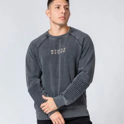Muscle Nation Moto Vintage Pullover - Washed Black Winter