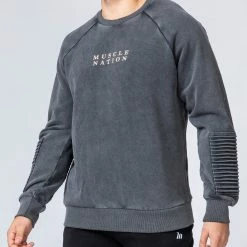 Muscle Nation Moto Vintage Pullover - Washed Black Winter