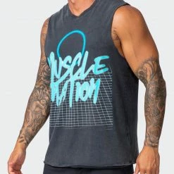 Muscle Nation 30% EOFY SALE Neon Grid Vintage Tank - Washed Black