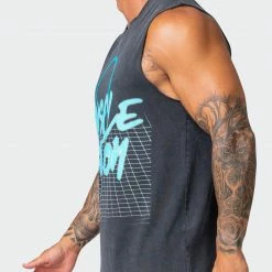 Muscle Nation 30% EOFY SALE Neon Grid Vintage Tank - Washed Black