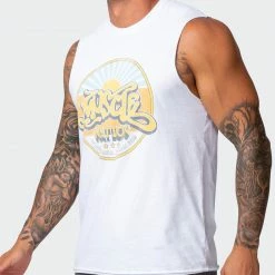 Muscle Nation Retro Vibes Vintage Tank - Washed White Mens