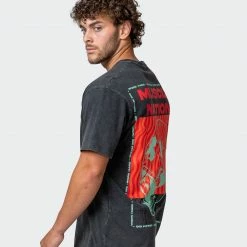 Muscle Nation Mens Skull Oversized Vintage Tee - Washed Black 30% EOFY SALE